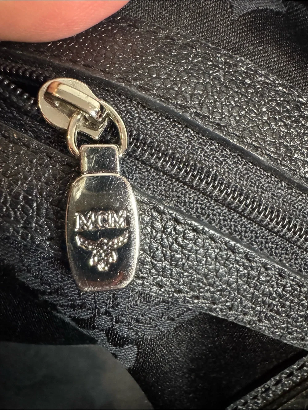 MCM Black Pebbled Leather Double-Handle Satchel with Silver Hardware